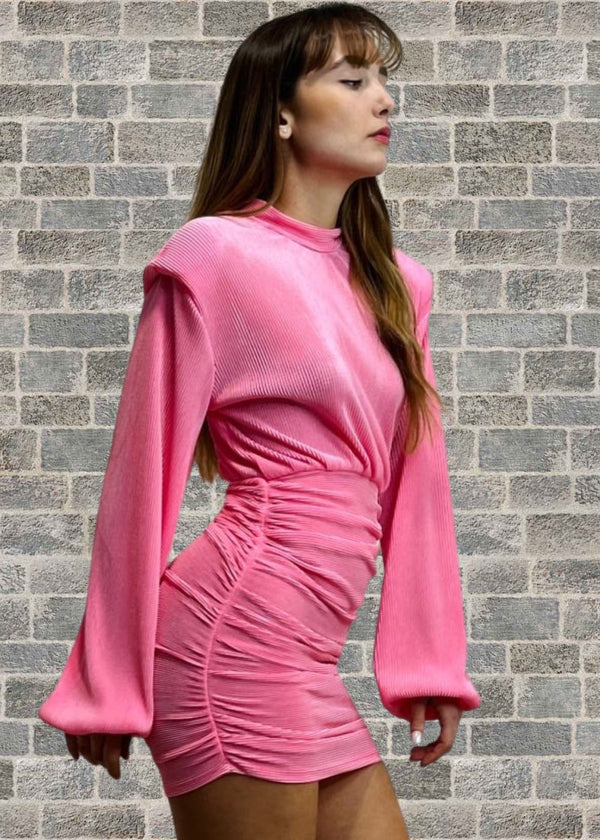 Φόρεμα με Σούρες Ροζ
